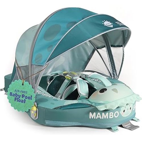 MAMBOBABYFLOAT Sunny Navigator Baby Pool Float with Canopy — Safe, Comfortable, Adjustable Axolotl Pool Float w/Sun Protection, Air-Free Foam Technology, 5-Way Buckle System
