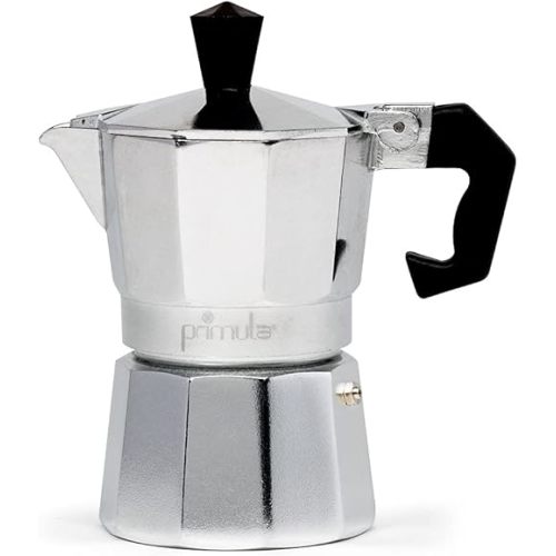 Primula Classic Stovetop Espresso and Coffee Maker, Moka Pot for Italian and Cuban Café Brewing, Greca Coffee Maker, Cafeteras, 1 Espresso Cup, Silver