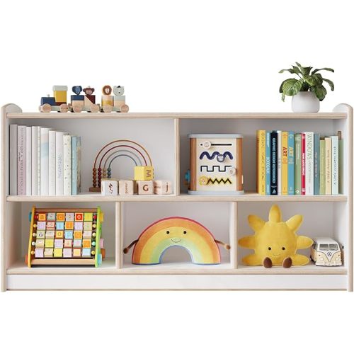 2-Tier Wood Montessori Cabinet for Kids, Toddler Room Book Shelves Toy Organizers and Storage, Small Book Shelf Storage for Baby Children, Furniture of Classroom, Nursery, Playroom