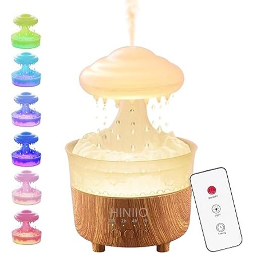Rain Cloud Humidifier Water Drip with 7 Colors LED Night Light, Mushroom Essential Oil Diffuser with Remote Control for Bedroom Sleeping Relaxing(Wood Grain)