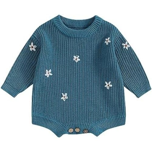 SAYOO Baby Sweater Romper Toddler Girl Oversize Embroidery Knit Pullover Sweater Warm Sweatshirt Romper Fall Winter Clothes
