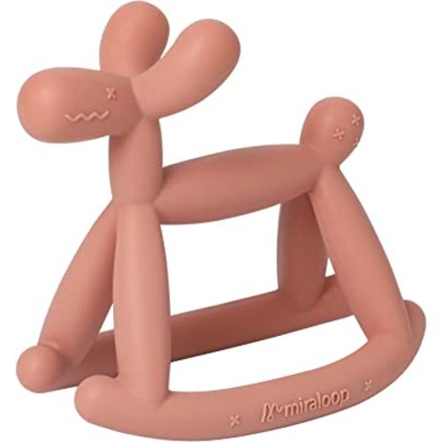Miraloop Teething Toy for Baby 0-6, 12, 18 Months Infant, Jellydog Never Drop Food Grade Silicone Rocking Teether, Prevent Choking & Odorless, Less Dust and Hair Adhesion, Baby Gift, Coral Red