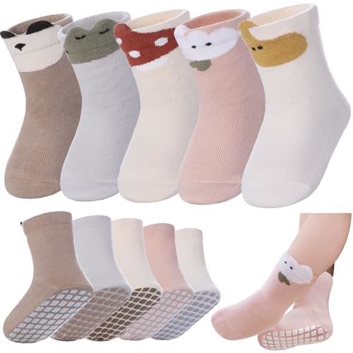 LANLEO Baby Toddler Socks with Grips Baby Toddlers Girls Boys Non Slip Grip Socks with Grippers 6 Months-5 Year Old