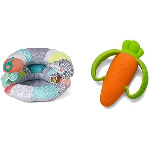 Infantino 2-in-1 Tummy Time & Seated Support - for Newborns and Older Babies & Lil' Nibbles Textured Silicone Baby Teether - Sensory Exploration and Teething Relief