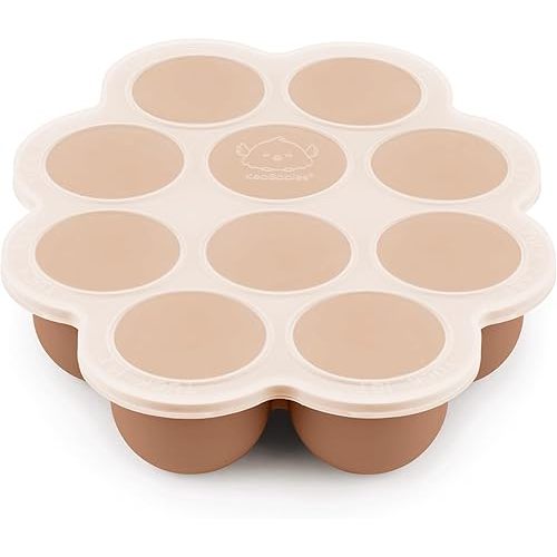 KeaBabies Silicone Baby Food Freezer Tray with Clip-on Lid, 2oz x 10 Pods Baby Food Freezer Molds, Breast Milk Freezer Tray, Dishwasher, Microwave, BPA-Free Baby Food Storage Tray (Sandstone)