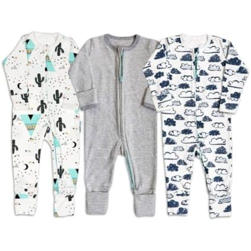 Two-Way Zip Baby Sleep and Play, Footless with Fold Over Foot Covers, 100% Cotton, Unisex Onesie Romper for Boys and Girls