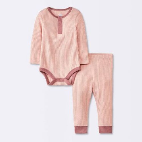 Baby Girls' 2pc Waffle Bodysuit & Pants Set - Cloud Island™ Pink 6-9m