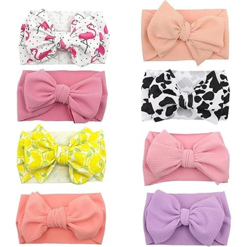 Baby Headbands for Girls Hair Bows Turban Knotted Headwraps for Newborn Infant Toddlers Kids (PR01-8PCS)