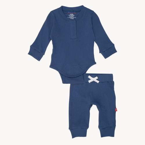 symphony blue ribbed cotton magnetic long sleeve bodysuit + pant set – Magnetic Me