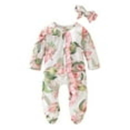 Infant Baby Girls Boys Ruffle Floral Footed Kids Romper Headband Clothes Outfits Set Lovely Toddler Streetwear