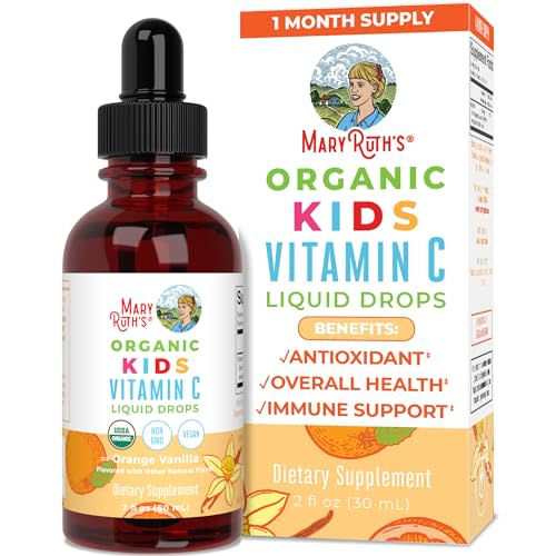 MaryRuth Organics USDA Organic Kids Vitamin C Drops, Vegan Vitamin C Immune Support Supplement for Ages 4-13, Immune Support & Overall Health, Vitamin C from Organic Acerola Fruit Extract, 2oz