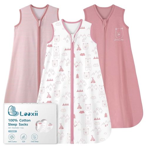 Looxii Baby Sleep Sack 0.5 TOG, 100% Cotton 3 Pack Wearable Blanket Baby Sleep Bag for Newborn Infant, 2-Way Zipper Lightweight Toddler Sleeping Sack 6-12 Months