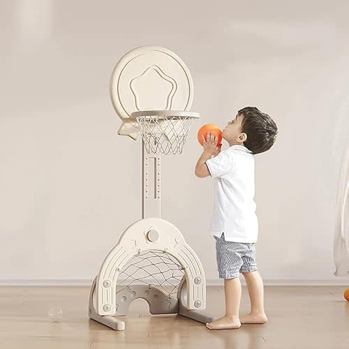 Toddler Basketball Hoop Set With 3 Balls, Adjustable Basketball Hoop Set Indoor Outdoor For Kids 1-3, Toddler Sports Activity Center, Portable Basketball Soccer Golf Game Set, Birthday Gift Grey)