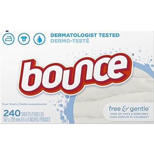 Bounce Free & Gentle Dryer Sheets, 240 Sheets, Unscented Fabric Softener Sheets, Hypoallergenic and Dermatologist Tested