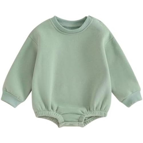 Gueuusu Newborn Warm Sweatshirt Romper Baby Boy Girl Solid Crewneck Long Sleeve Fleece Sweater Bodysuit Thick Winter Clothes