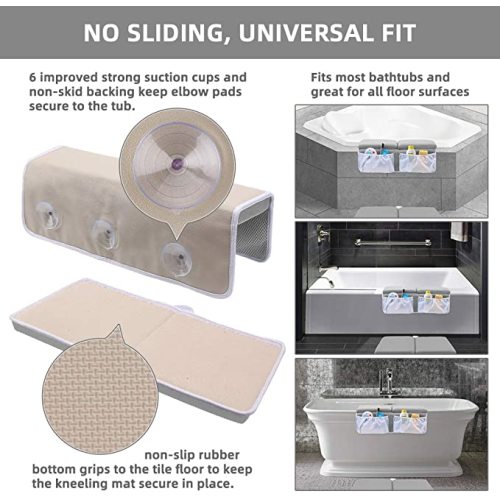 Bath Kneeler and Elbow Rest Set Baby Bath Kneeling Pad, Thick Non-Slip Bathing Kneeling Mat Cushion Quick Drying Bathtub Knee Saver with Arm Support and Pockets for Bathroom Bathing time Comfort, Gray - Grey