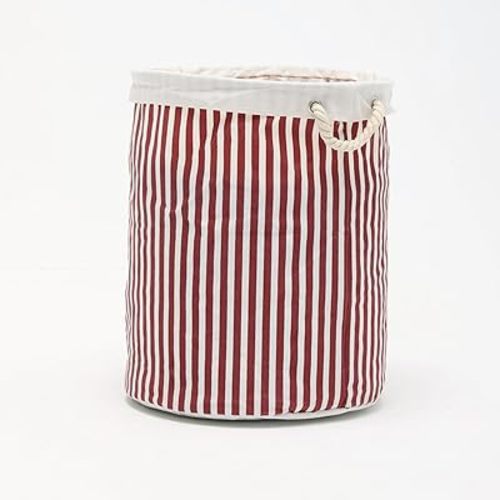 Large Storage Laundry Hamper Basket 62L with Handles, Waterproof, Freestanding, Collapsible Laundry Hamper, Classic Stripes Pattern, Red Color-Dirty Clothes Toy Organizer Bins