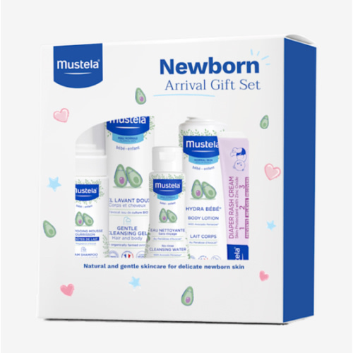 Mustela Newborn Arrival Gift Set - Baby Skincare & Bath Time Essentials - Natural & Plant Based - 5 Items Set