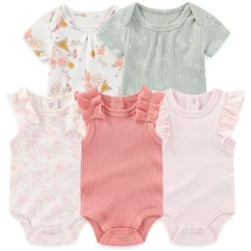 Four Seasons Baby Boy Girl Bodysuits 5-Pack Cotton Comfort Short Sleeve Baby Clothes Soft Infant Outfits