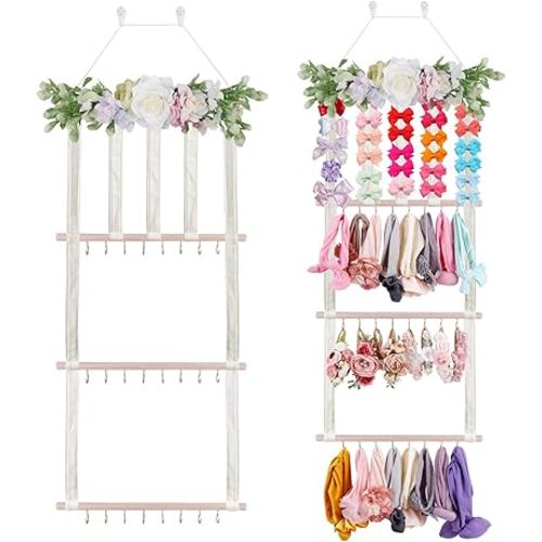 Headband Holder Bow Organizer for Girls, Hair Clips Bows Holder Baby Headbands Storage Personalized Hair Accessories Storage Organizer Wall Hanging Decor for Nursery Room Closet