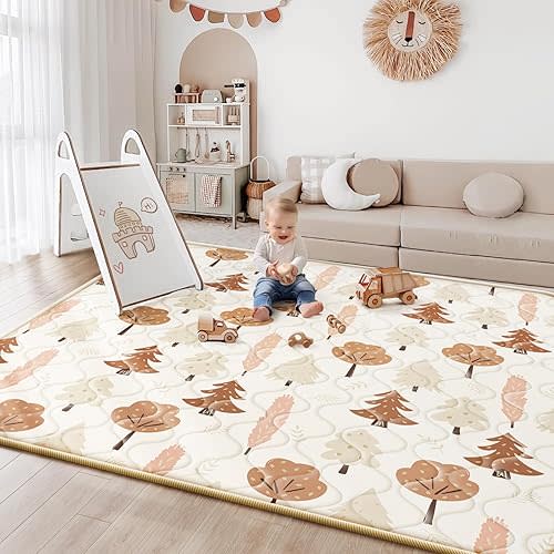 Baby Play Mats for Floor, 50x50 Playpen Mat, Thicken Cushioning Padding Foam Playmats for Baby, Toddlers Infants, Non-Slip One-Piece Crawling Tummy Time Mat Washable Baby Playmate(Forest)
