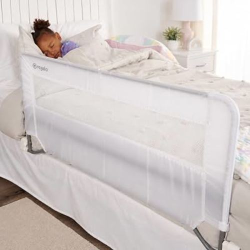 Regalo Swing Down Toddler Bed Rail Guard, NO Tools Required, Bed Rail for Toddlers with Patented Gap Guard, Toddler Bed Rail, Fits Twin, Full & Queen Beds, Bed Safety Rail for Kids Bed, 43” Long