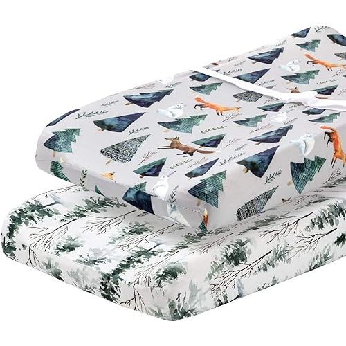 Pobi Baby - 2 Pack Premium Quality Changing Pad Cover - Ultra-Soft Cotton Blend, Stylish Animal Woodland Pattern, Safe and Snug for Baby (Magical)
