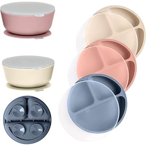 Silicone Suction Plates with Lids & 2 Bowls Bundle