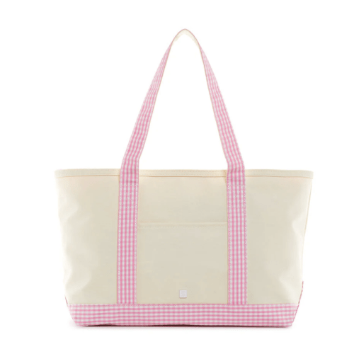 Tote Bag - Coated Canvas Medium Tote - Natural with Pink Gingham Trim