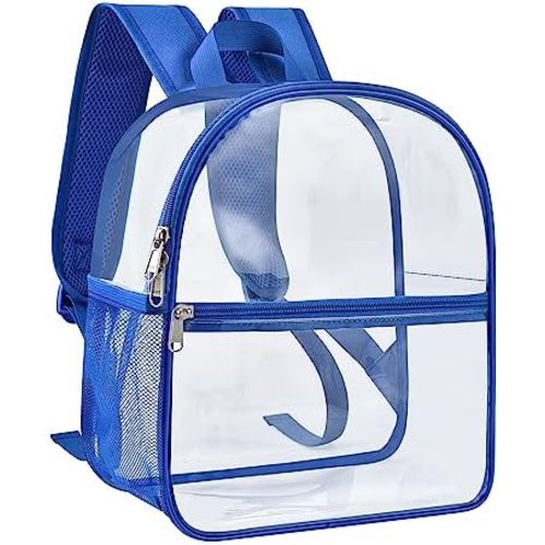 Paxiland Clear Backpack Stadium Approved 12×12×6 with Reinforced and Wider Shoulder Straps, Small Clear Bag for Schools, Concerts, Work, Festivals and Sporting Events - Blue
