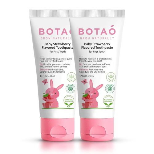 Fluoride Free Toddler Toothpaste | Strawberry Flavored - Training Toothpaste for Toddlers | EWG Verified, Vegan, SLS Free, Safe to Swallow, Aloe Vera (2Pack)