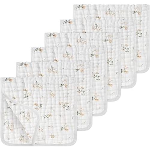 Looxii Muslin Burp Cloths 100% Cotton Muslin Cloths Large 20''x10'' Extra Soft and Absorbent 6 Pack Baby Burping Cloth for Boys and Girls (Floral)