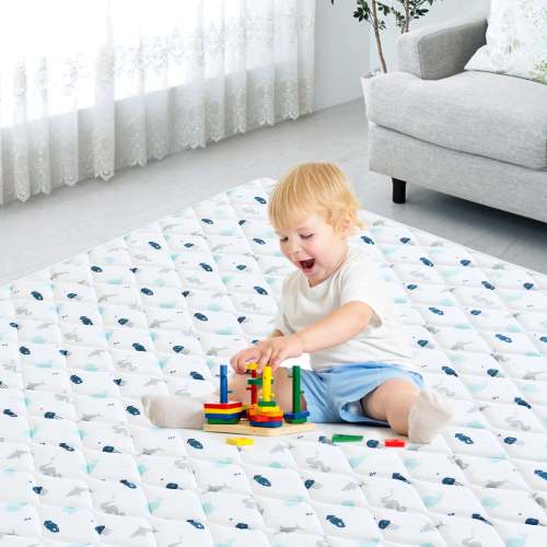Premium Foam Baby Play Mat | Playpen Mat - Square 47'' x 47'', Thicker and Non-Toxic Crawling Mat for Infant & Toddler, White Ocean