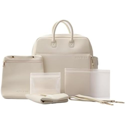 Ayla & Co Full-Size Diaper Bag Backpack, Baby Essentials Cross-Body Changing Bag for Baby Girl/Boy Convertible Straps Portable Tote Bag, Baby Changing Pad, Insulated Pockets & Pouch, Ivory