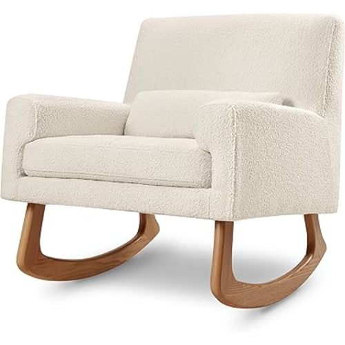 Nursery Works Sleepytime Rocker in Ivory Boucle with Light Legs, Wood, Foam, Greenguard Gold and CertiPUR-US Certified