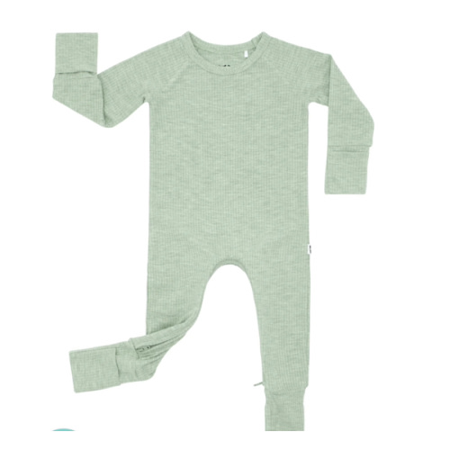 Ribbed Crescent Zippy - Little Sleepies 0-3M - Heather Sage