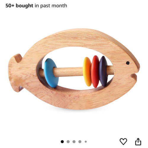 Shumee Wooden Fish Rattle Rings and Teethers for Infants | Sensory Toy | 100% Safe, Natural & Eco-Friendly | 6 Months+