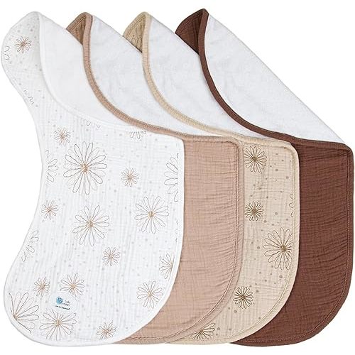 lulumoon Muslin Burp Cloths Babies: 100% Soft Cotton Large Burping Cloths - Neutral Baby Burp Rags for Boys and Girls - Absorbent Burp Cloth for Spit-Ups 4 Pack