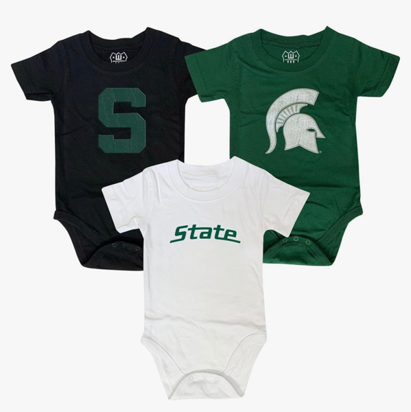 Wes and Willy Baby College Team 3 Pack of Cotton Rompers