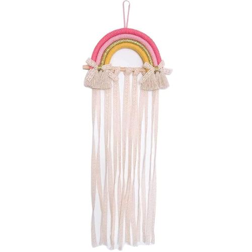 Bow Holder for Girls Rainbow Hair Accessories Storage Wall Hanging Decoration for Girls Room Bedroom Living Room (Pink)