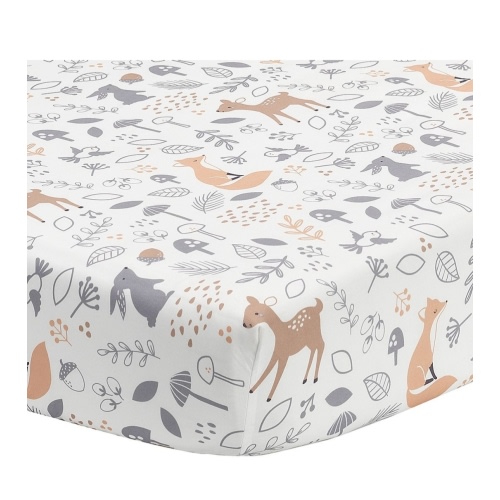 Bedtime Originals Deer Park White/Gray Woodland Animals Baby Fitted Crib Sheet
