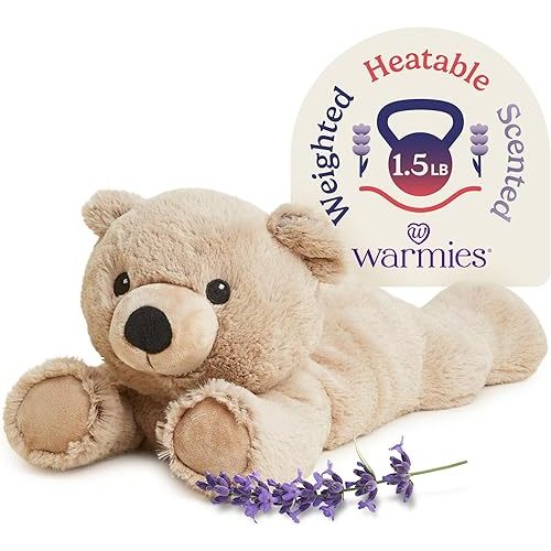warmies Microwavable & Weighted Stuffed Animals, Brown Bear - Heated Stuffed Animal Plushie for Warmth & Comfort - Cute Soft Plush Toys for Adults & Children (Boys, Girls, Babies & Toddlers)