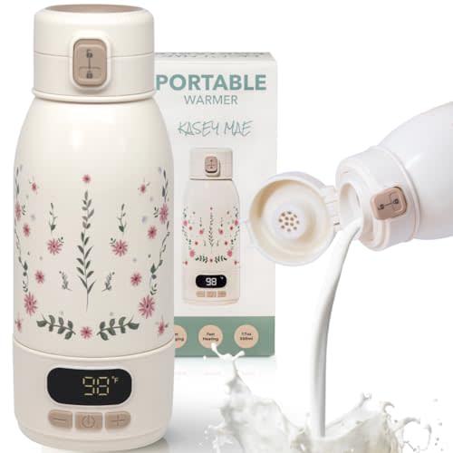 Portable Bottle Warmer for Travel – Precise Heating for Breastmilk & Formula - Fast 3-Minute Heating, USB Rechargeable, Baby Milk & Formula Warmer On the Go, Long Battery, Floral, 17oz