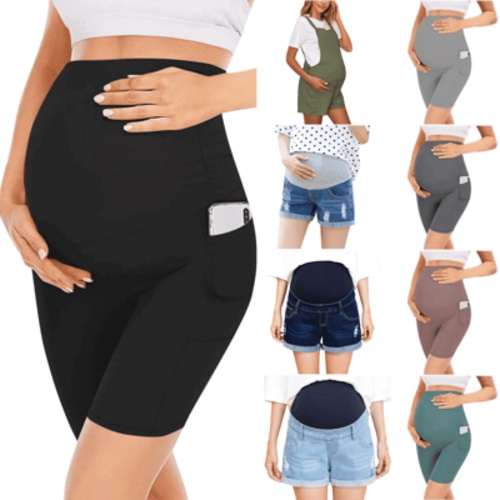 Juslio Maternity Shorts Yoga Pants for Women High Waisted Soft Elastic Pockets Yoga Pants