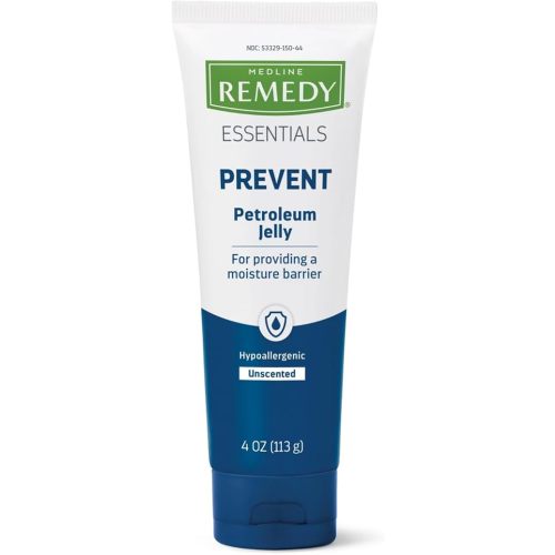 Medline Remedy Essentials Petroleum Jelly (4 oz Tube), 12 Count, 100% Pure White Petrolatum, Skin Protectant Barrier, Diaper Rash, Minor Burns & Wounds, Seals Out Wetness, For Dry, Chapped Skin