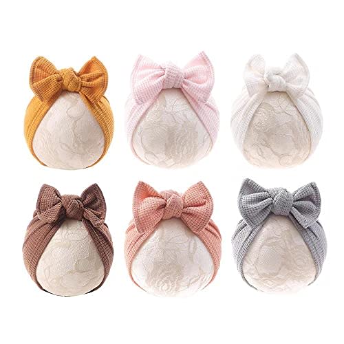 Baby Girl Velvet Big Hair Bow Knotted Head Wrap Oversized Bow Beanie India Cap Warm for Newborn Infant Toddlers 6PCS