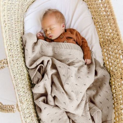 Makemake Organics Organic Cotton Pointelle Baby Knit Blanket - Beige
