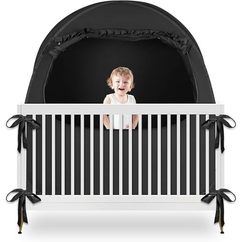 Blackout Baby Sleep Tent Sleep Pod, Pop Up Crib Blackout Cover Canopy for Naps at Home and Traveling, Fits Full Size Crib, Pack n Play, and More with Safe Bottom Design, Blocks 98% Light