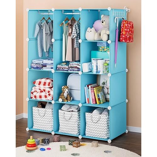 Baby Closet Organizer for Nursery - Durable Baby Wardrobe Armoire for Closet - Customizable Dresser Shelves - Waterproof Shelf Clothes Organizer w/Wall Fixation (Blue)