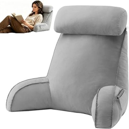 25" Reading Pillows for Sitting in Bed Adults Wedge Back Cushion w/ Arms